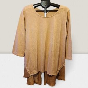 Chic Umgee Layered Tunic Top Brown 3/4 Sleeve Round Neck Women's Size 1XL